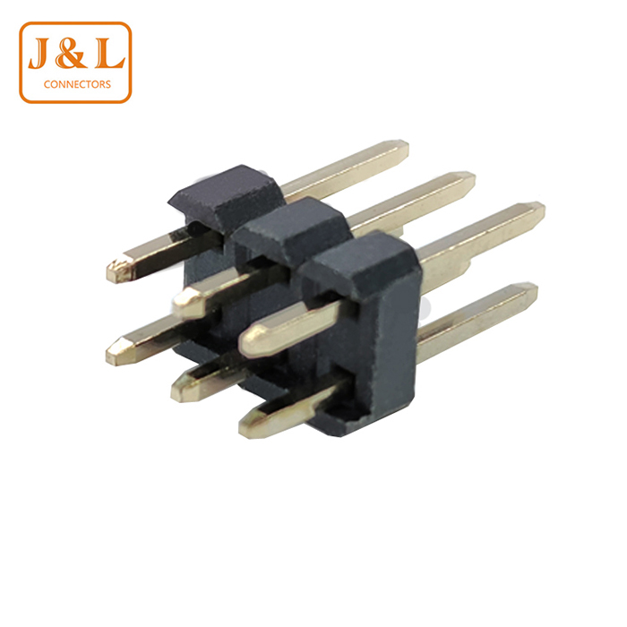 2.0mm间距2*3P双排直插180°镀金排针