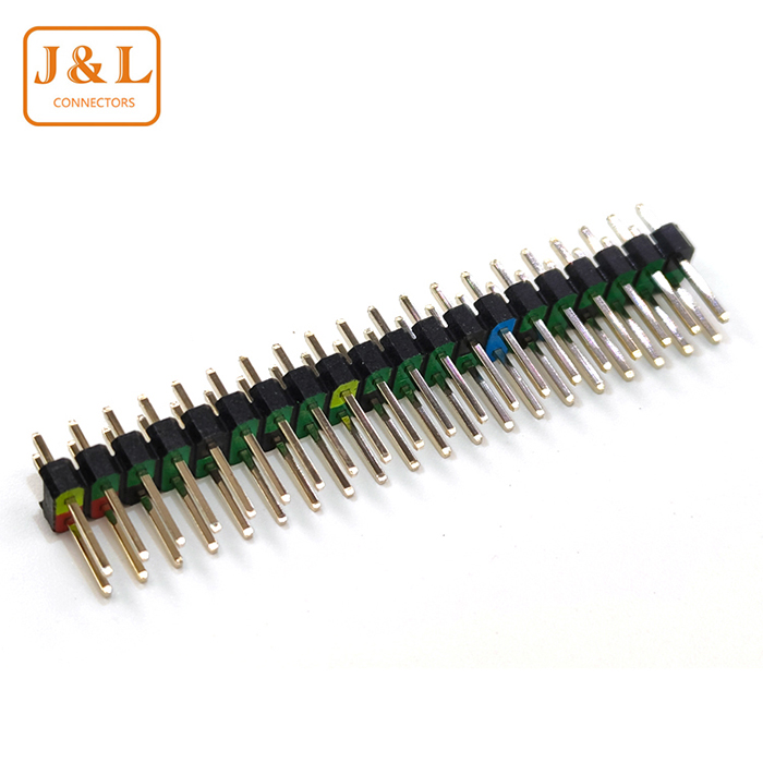 2.0mm间距2*20P双排彩色塑胶180°直插镀金排针