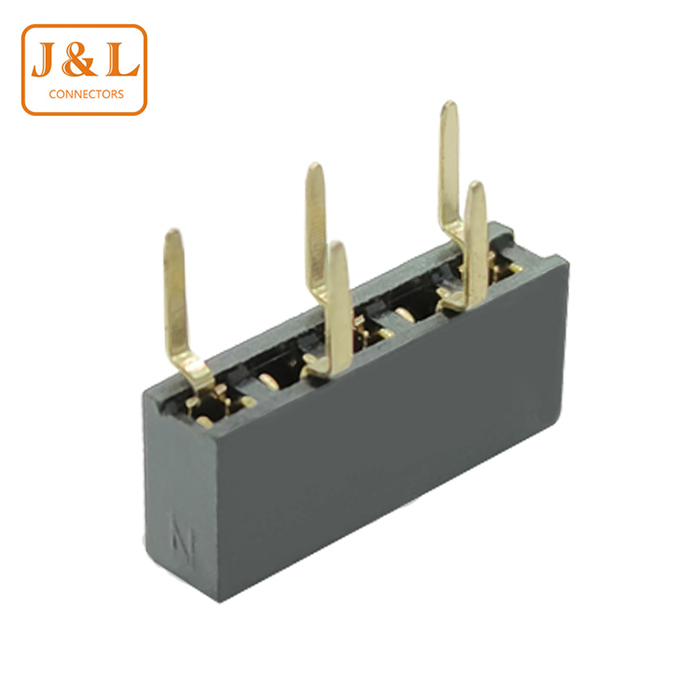 1.27间距错位贴单排1*5P 镀金环保排母