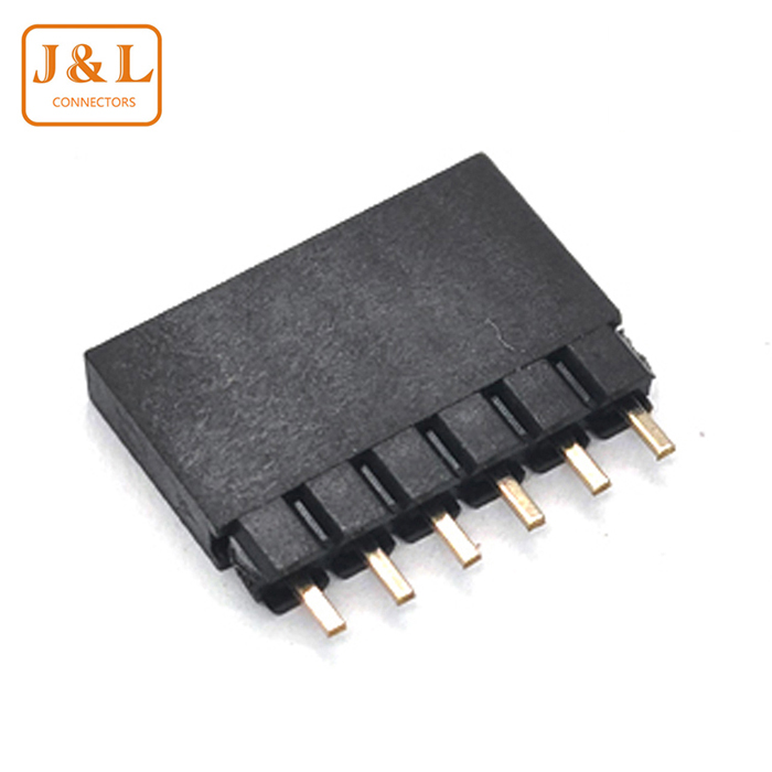 1.27间距加塑胶单排1*6P 镀金排母厂家