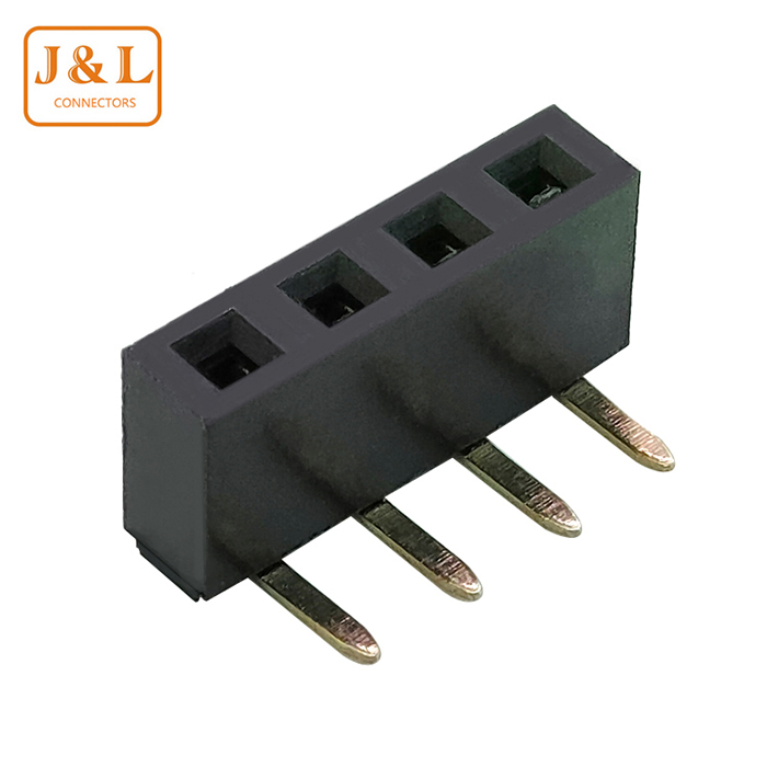 1.27间距单排弯针1*4P 镀金环保排母厂家