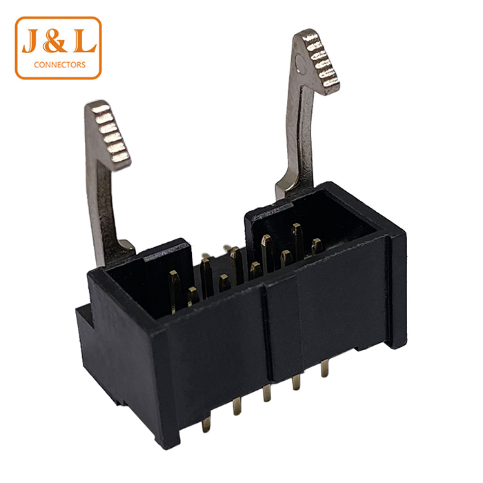 2.0mm间距2*5P 直插180度带金属侧钩镀金简牛