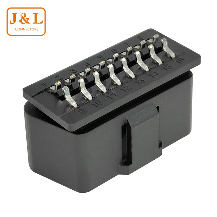 OBD-II 16P中间对折弯汽车诊断连接器公插头