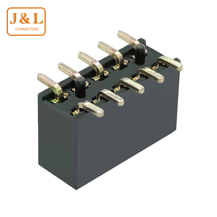 2.0mm间距双排2*5P镀金贴片带柱排母