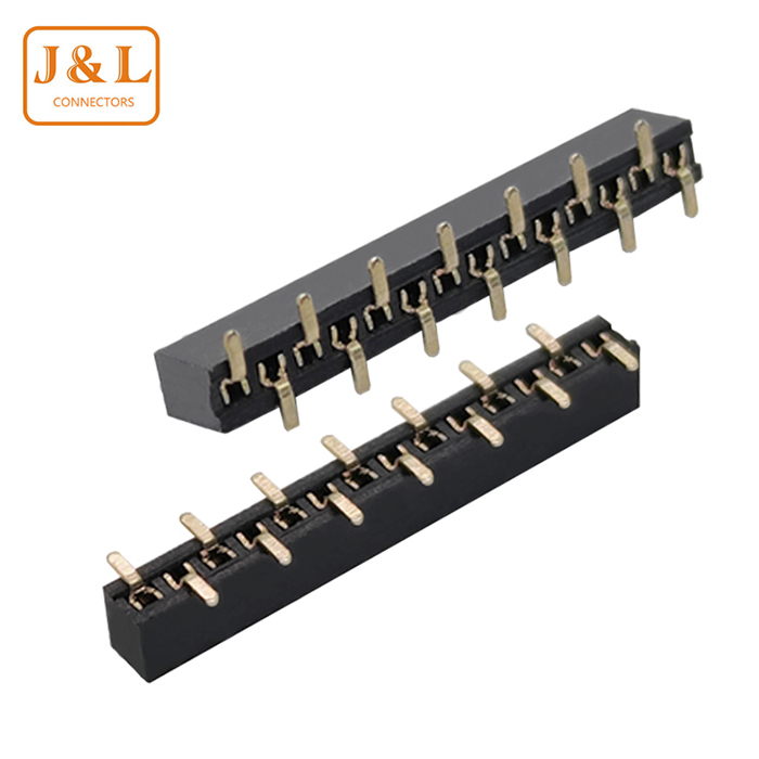 1.27mm间距单排14P镀金错位贴片排母