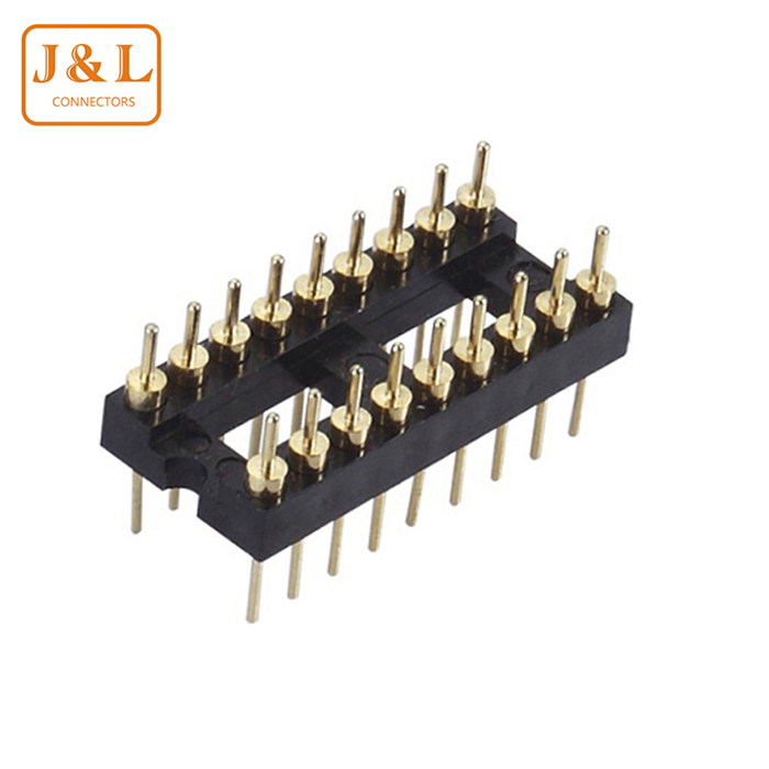 2.54mm间距 双头圆孔IC直插双排插针镀金 定制连接器