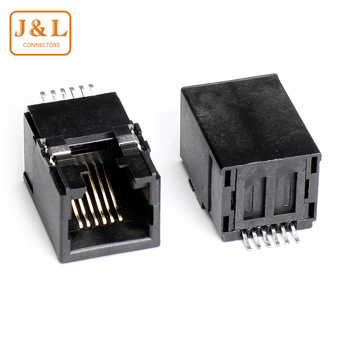 RJ45插座8P8C短体90度卧式带灯带屏蔽开口向上12PIN电脑网线接口