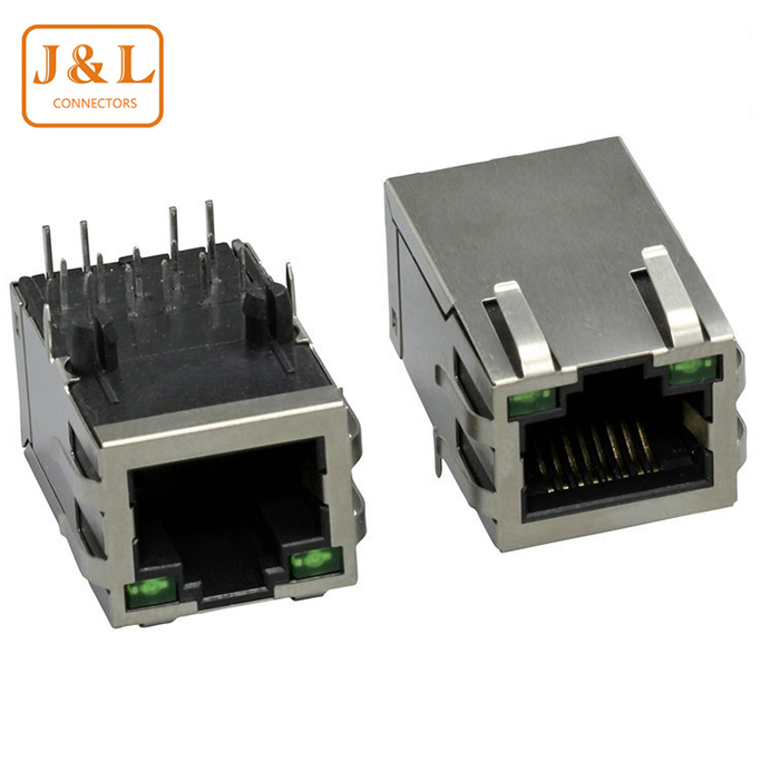 8P8C RJ45网络接口带灯90度 PCB JACK连接器以太网接口插座母座