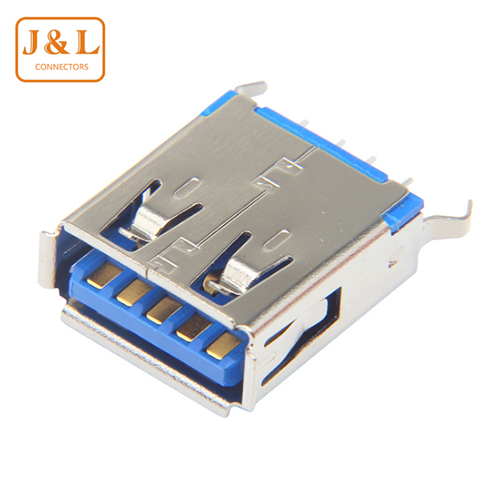 3.0USB母座立式卷边15.0蓝色TYPE A3.0USB座子