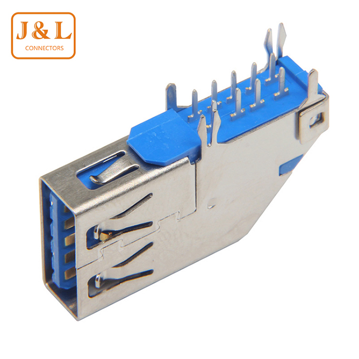 TYPE A3.0USB母座侧插长体平口PBT蓝色3.0高速八针USB端子镀金