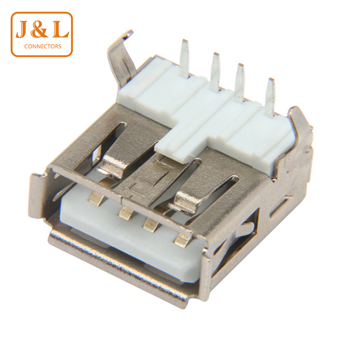TYPE AF2.0USB母座卧式弯脚卷边90度全铜壳USB连接器4Pin镀金母座