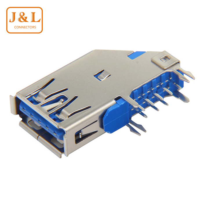 TYPE AF3.0侧插USB连接器卷边90度侧插长体3.0USB母座阻燃蓝色USB