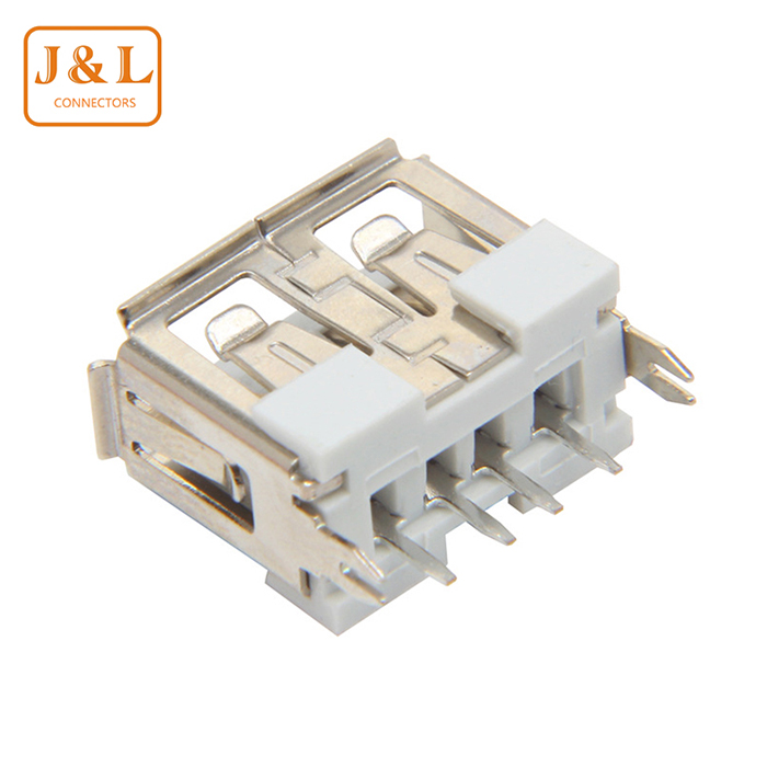 短体2.0USB立式插脚180度铜壳AF长度10mm卷边USB连接器阻燃阻火