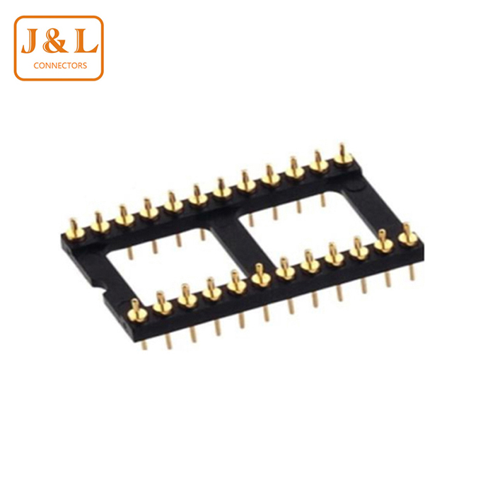 2.54mm间距 双头圆针IC插座 圆孔直插弯针镀金排针插座