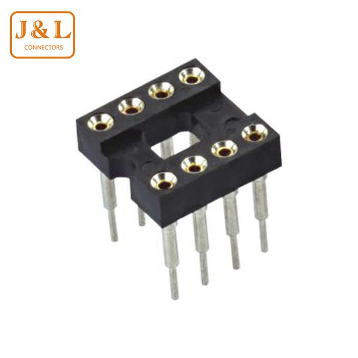 2.54mm间距 IC插座 2*4P芯片底座 圆孔插座 DIP 8脚孔内镀金芯片插座