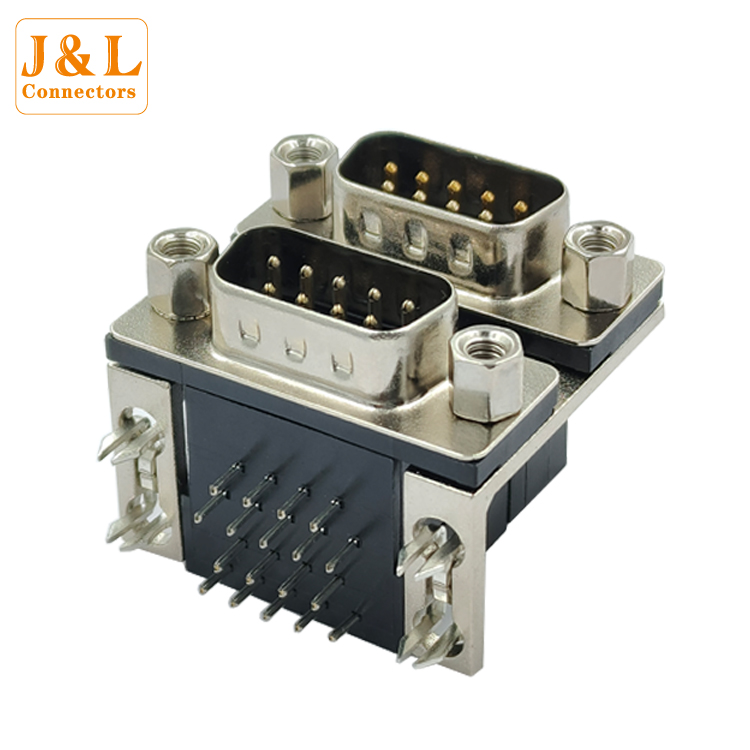 D-SUB公头2排9P带螺柱5.08 直插式VGA连接器90度双口卧式DB母座