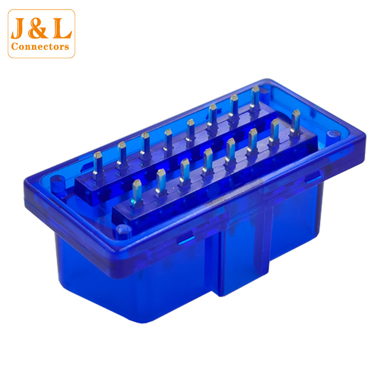 厂家直销 0BDII公头16PIN 直针镀镍12V 蓝色 汽车连接器